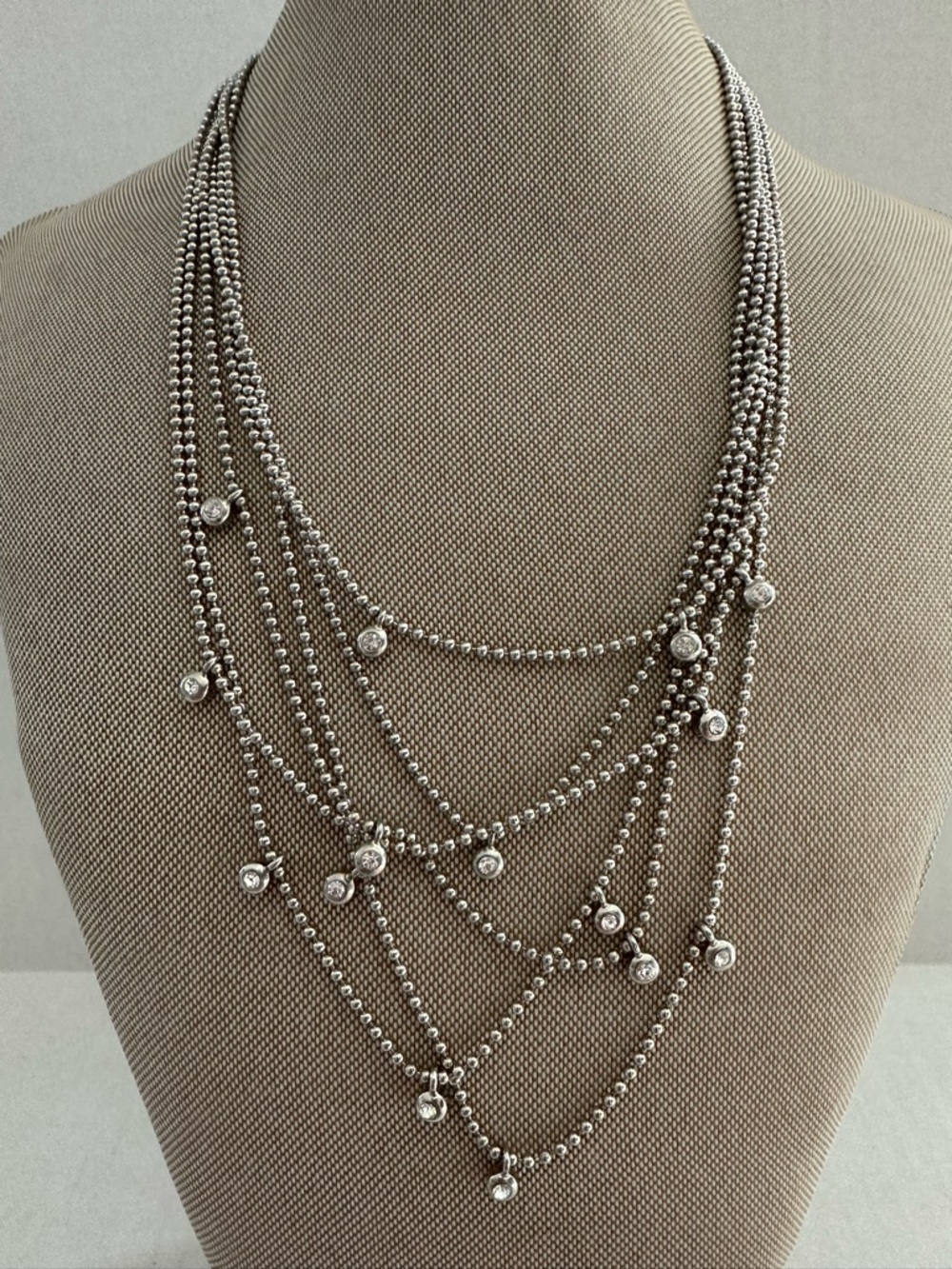 Kenneth Cole Multi-Strand, Silver-tone Ball Chain Necklace. - Picture 4 of 16